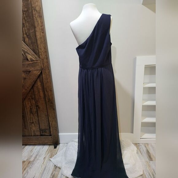 Adrianna Papell ONE-SHOULDER CHIFFON LONG GOWN IN MIDNIGHT Blue NWT size 14 - Picture 4 of 5